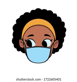 head afro girl using face mask for covid19 vector illustration design