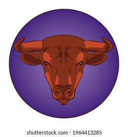 The head of an aggressive brown bull. Vector illustration. Logo, symbol, icon.