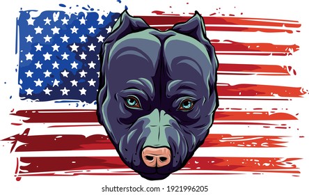 Jefe de agresivo perro matón con bandera estadounidense