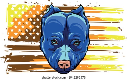 Head of Aggressive Bully Dog with american flag