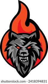 Head of Aggressive Fire Woolf. Concept Image of a Red Wolf and Flame