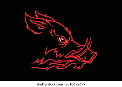 Head of Aggressive Wild Boar Side View