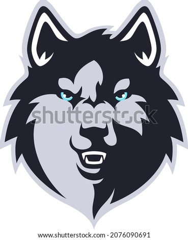 Head of Aggressive Wolf with Blue Eyes