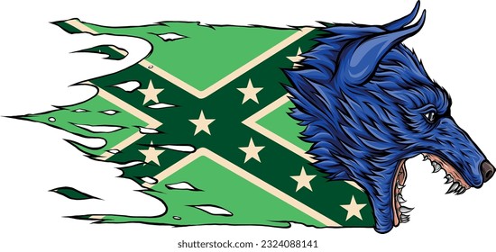 Head of Aggressive Wolf woth confederate flag