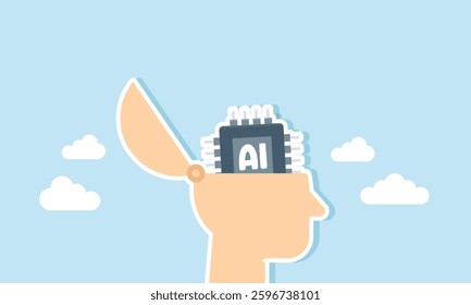 A head with an AI chip inside, illustration of AI thinking patterns resembling human thought processes