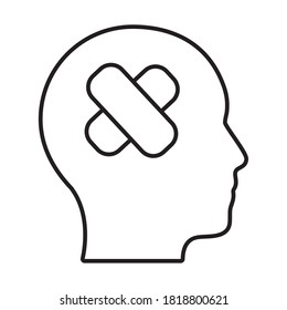 head with aid bands crossed over white background, line style, vector illustration