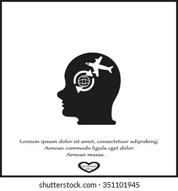 Head with Airplane sign. Plane symbol. Travel icon.