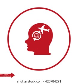 Head with Airplane sign. Plane symbol. Travel icon.