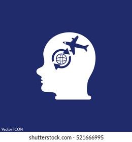Head with Airplane sign. Plane symbol. Travel icon.