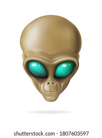 The head of an alien humanoid with emerald eyes. 3d vector illustration