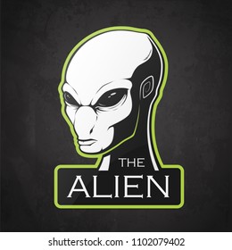 Head of alien on a dark background. Vector illustration  with room for text.