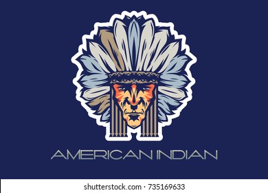 The head of an American Indian war bonnet, vector on blue background