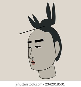 Head of ancient Chinese young man. Ethnic male portrait.