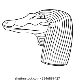 Head of ancient Egyptian crocodile god Sebek or Sobek. Antique ethnic animal design. Black and white linear silhouette.