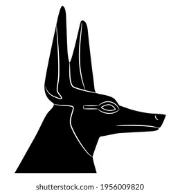 Leiter des antiken ägyptischen Jackal oder Kaninchen Kopf Gott Anubis. Schwarz-Weiß-Silhouette.