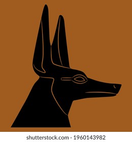 Head of ancient Egyptian jackal or canine headed god Anubis. Monochrome silhouette.