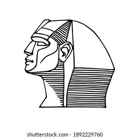 cabeza de la antigua gran esfinge de Giza, para el logotipo turístico o emblema y tarjetas, ilustración vectorial con líneas de contorno de tinta negra aisladas en fondo blanco en dibujos animados y estilo dibujado a mano