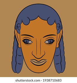Head of ancient Greek god Apollo. Antique male face. Cartoon style.