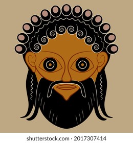 Head of ancient Greek god of wine Dionysus or Bacchus. Isolated vector illustration.