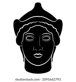 Head of ancient Greek goddess Athena Pallas. Black and white negative silhouette. Female portrait. Antique sculpture.