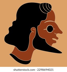 Head of ancient Greek man. Ethnic design. Vase painting style. On yellow background.