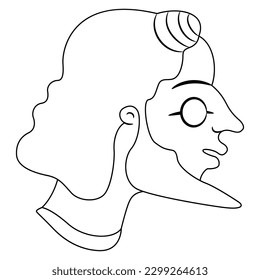 Head of ancient Greek man. Ethnic design. Vase painting style. Black and white linear silhouette.