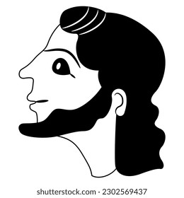
Head of ancient Greek man in profile. Ethnic design. Vase painting style. Black and white silhouette.