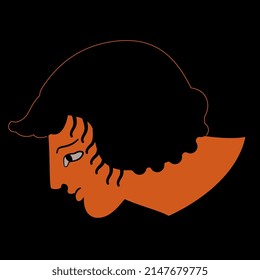 Head of ancient Greek youth. Vase painting style. On black background.