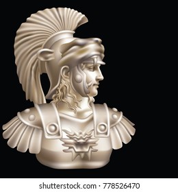 The head of the ancient hero on a black background