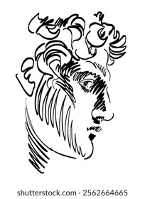 Head of an ancient male goddess, freestyle abstract vector illustration