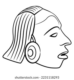 Jefe del antiguo hombre maya. Arte indígena indígena nativo americano indio. Silhouette lineal blanca y negra. Ilustración vectorial aislada.