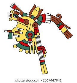 Cabeza del antiguo dios o diosa azteca mexicano. Ilustración del códice. Arte nativo americano. Ilustración vectorial aislada.