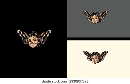 head angel and wings vector mascot design