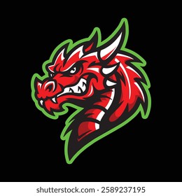 Head of an angry aggressive dragon mascot. vector illustration on black background