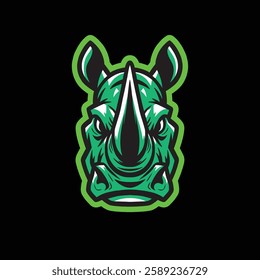 Head of an angry aggressive rhino mascot. vector illustration on black background