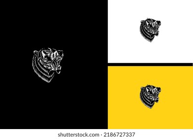 head angry bear vector black and white