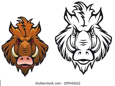 Head of angry boar for sports mascot design in color and black variations, such a logo. Jpeg version also available in gallery