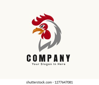 head Angry chicken, rooster cartoon logo design inspiration