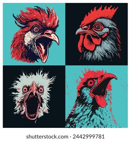 head angry chicken Rooster set