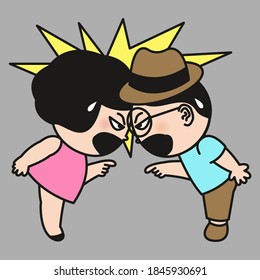 Head To Head Angry Couple Yelling Or shouting At Each Oher Concept Card Character illustration