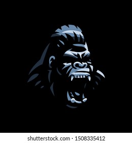 Head of an angry gorilla. Gorilla opened her mouth. Set of Vector illustrations.