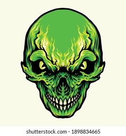 Head Angry Green Skull illustrations for your work Logo, mascot merchandise t-shirt, stickers and Label designs, poster, greeting cards advertising business company or brands.