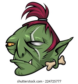 Head of angry green troll isolated on white background
