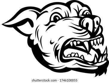 Head of Angry Pit Bull or Pitbull Barking Retro Black and White