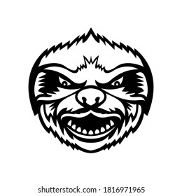 Head of Angry Sloth Front View Mascot Retro Black and White