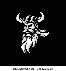 head of angry viking isolated black background vector illustration