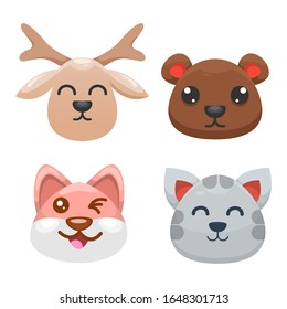 head animal cartoon design vector. deer, bear, dog, cat