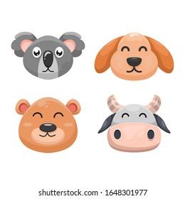 head animal cartoon design vector. koala, bear, dog, cow
