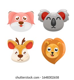 head animal cartoon design vector. koala, deer, dog, lion