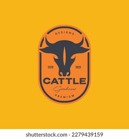 head animal cow horned beef milk vintage badge logo design vector